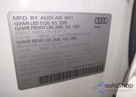 2021 Audi Q3 Premium 45 Tfsi S Line Quattro Tiptronic из США, поврежденный, VIN WA1DECF3XM1118170